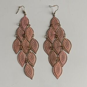 Elegant Pink and Gold Leaf Dangle Earrings